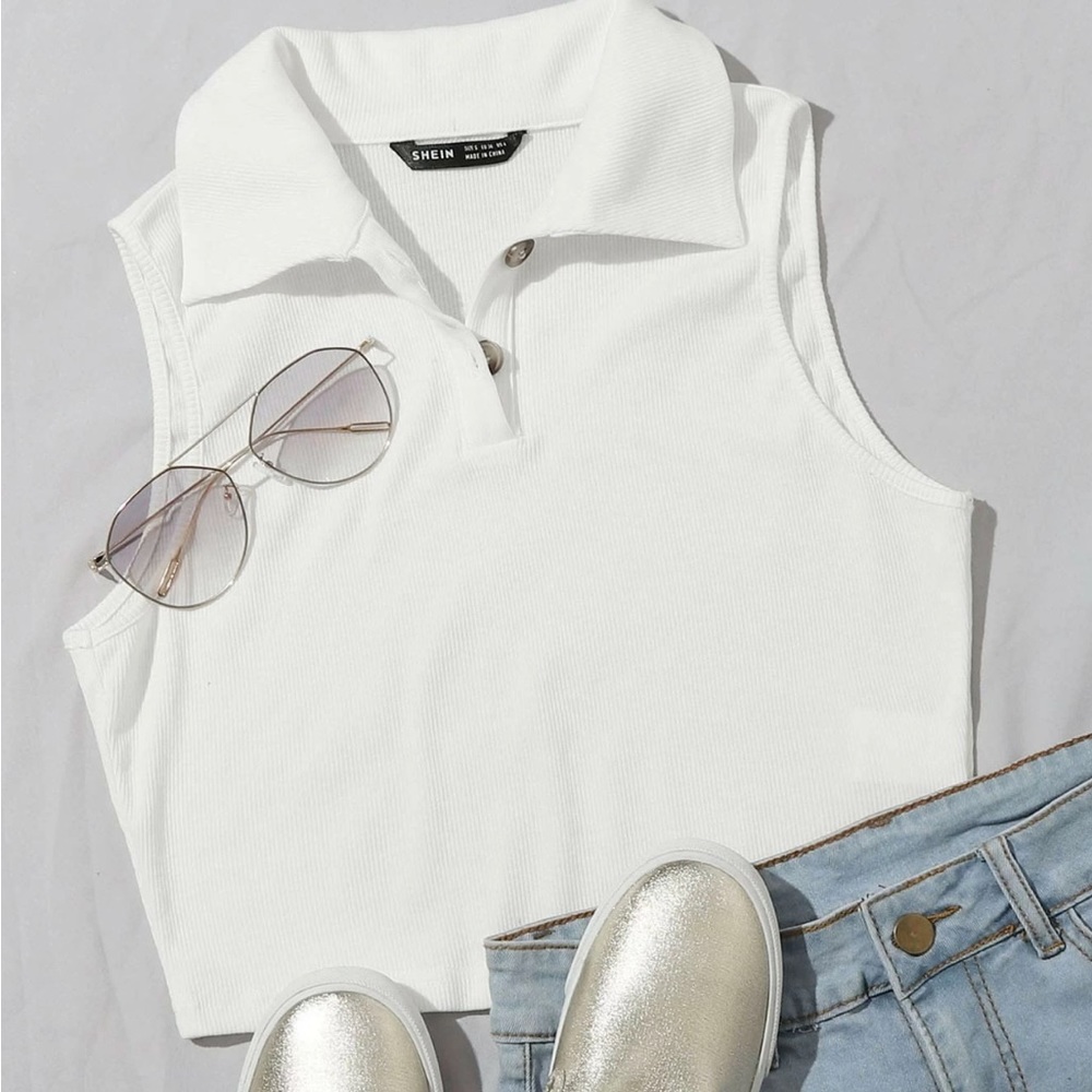 Button Half Placket Rib-knit Tank Top - Picture 3 of 3